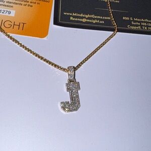 10KT Solid Yellow Gold Natural Diamond “J” Initial Pendant, FREE APPRAISAL INCL.